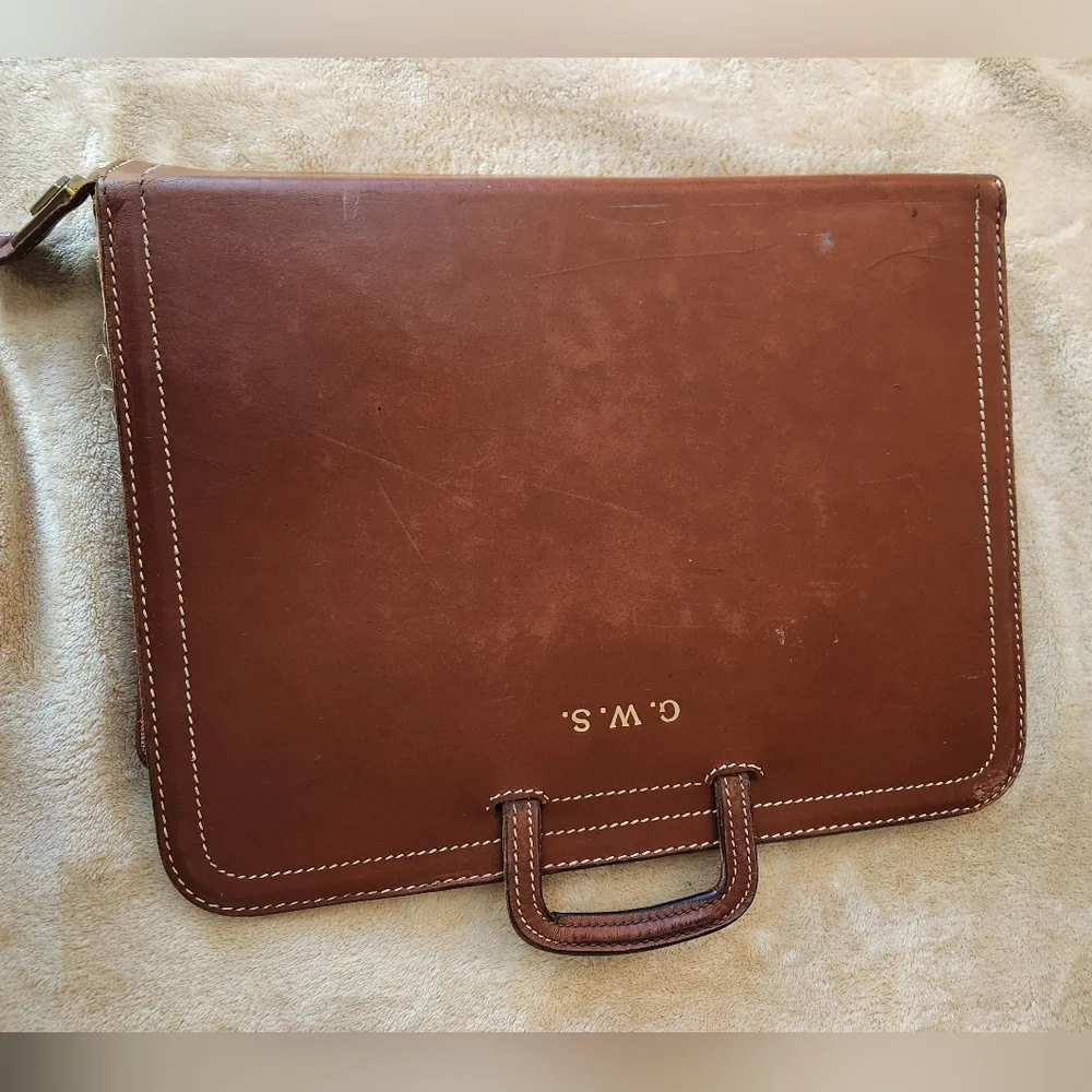 Vintage 1940s 1950s Brown Top Grain Cowhide Leather Portfolio Briefcase by Rexbi